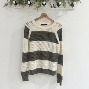 360 Sweater Open Knit Colorblock Xs Green Cream